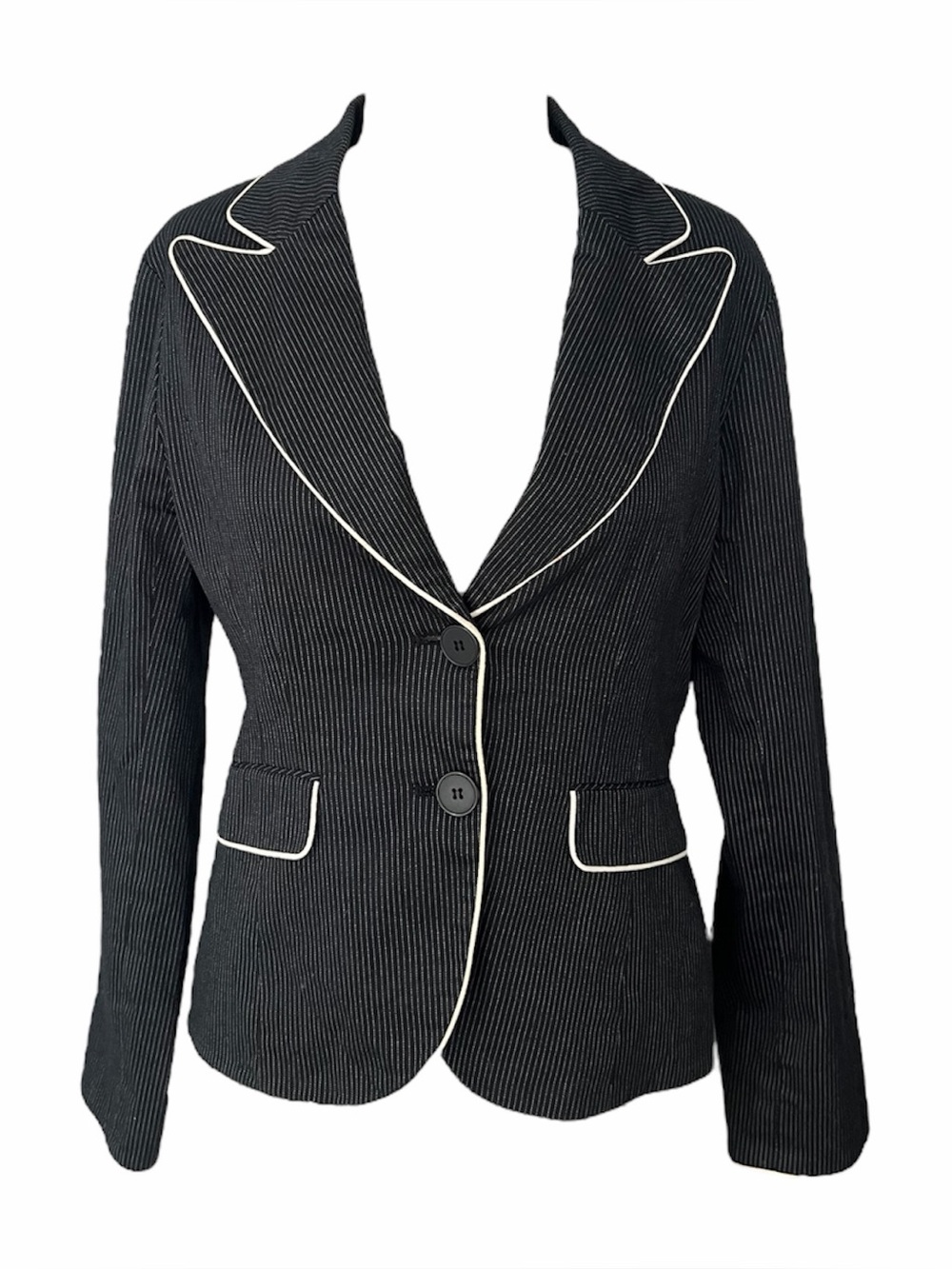 Vintage Forever 21 Black Pinstripe Blazer with White Piping